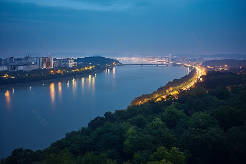 蓝色的湖水夜色风光城市景观实拍摄影图,高清,摄影图,摄影图片,图片大全,摄影图免费下载